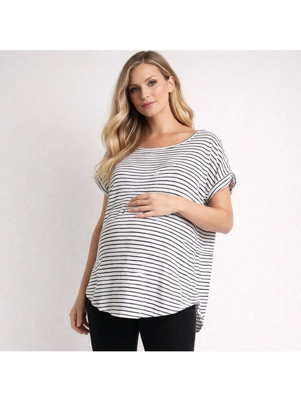 HATCH Black & White Striped Linen Tee Size Two